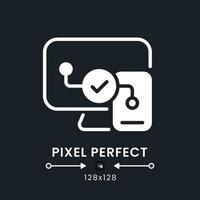 Cross-platform compatibility white solid desktop icon. Streaming on multiple devices. Pixel perfect 128x128, outline 4px. Silhouette symbol for dark mode. Glyph pictogram. Vector isolated image