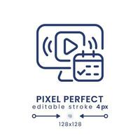 Watch Event linear desktop icon. Pre-recorded broadcast. Streaming service feature. Pixel perfect 128x128, outline 4px. GUI, UX design. Isolated user interface element for website. Editable stroke vector