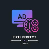 Neural engagement purple solid gradient desktop icon on black. Emotional involvement. Marketing stimulus. Pixel perfect 128x128, outline 4px. Glyph pictogram for dark mode. Isolated vector image