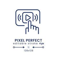 Start streaming linear desktop icon. Digital content platform. Online entertainment. Pixel perfect 128x128, outline 4px. GUI, UX design. Isolated user interface element for website. Editable stroke vector