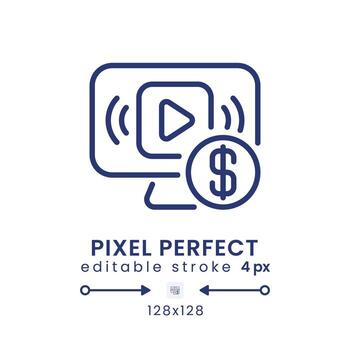 Streaming subscription plans linear desktop icon. Premium content. Ad-free viewing. Pixel perfect 128x128, outline 4px. GUI, UX design. Isolated user interface element for website. Editable stroke vector