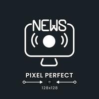 News streaming white solid desktop icon. Online media. Real-time broadcasting. Pixel perfect 128x128, outline 4px. Silhouette symbol for dark mode. Glyph pictogram. Vector isolated image