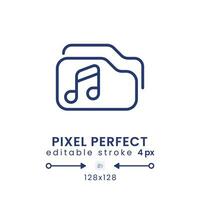 Music playlist linear desktop icon. On-demand listening. Offline playback. Pixel perfect 128x128, outline 4px. GUI, UX design. Isolated user interface element for website. Editable stroke vector