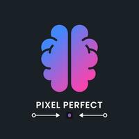 Human brain purple solid gradient desktop icon on black. Nervous system. Cognitive intelligence. Thinking skills. Pixel perfect, outline 4px. Glyph pictogram for dark mode. Isolated vector image