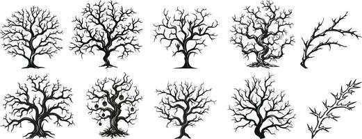 collection of Halloween horror tree, black tree, silhouette tree vector