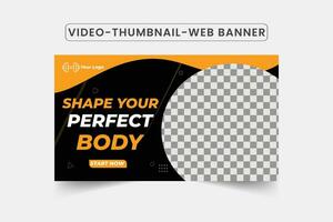 Fitness gym training thumbnail design for any videos. Fitness gym customizable video thumbnail and web banner vector