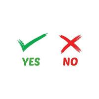 Yes or no with art brush Premium Vector. tick and cross brush signs. Green checkmark OK and red X icons, isolated on white background. Simple marks graphic design vector