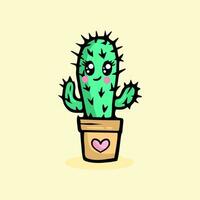 Drawing a cute cactus with a happy face vector
