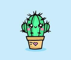 Drawing a cute cactus with a happy face vector