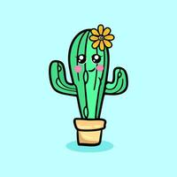 Drawing a cute cactus with a happy face vector