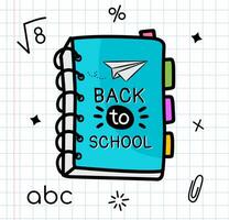 A blue book with the words back to school written on it vector