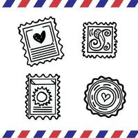 Illustration of a set of postage stamps. Black and white. vector