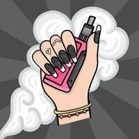 Female hand holding vape with smoke vector