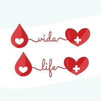 Blood donation drawing written the word life - blood donation campaign - doacao de sangue vector