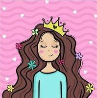 Drawing girl wearing crown vector