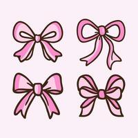 A set of pink bows on a blue background - Hand drawn ribbons set vector