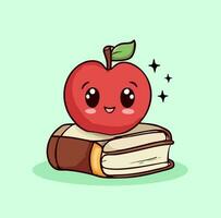 ilustración de un linda manzana en un apilar de libros vector