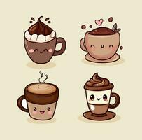 A set of different cups of coffee with different emotions vector