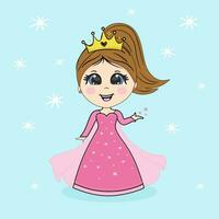 Cute princess wering a pink dress drawing illustration vector