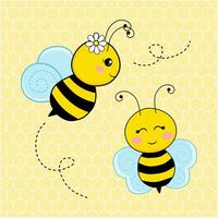 Collection set of cartoon cute bee with different pose vector