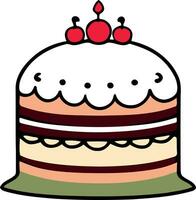 Birthday, wedding, tart cake with candle in flat color vector design in white background