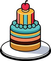 Birthday, wedding, tart cake with candle in flat color vector design in white background