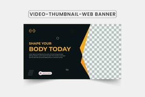 Fitness gym training video thumbnail design for any videos. Fitness gym customizable video thumbnail and web banner Fitness gym training class thumbnail design for any videos. vector