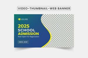 Kids school admission thumbnail .Customizable video thumbnail and web banner template. Admission Editable Video thumbnail design vector