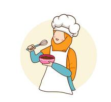 Muslimah cooking illustration vector