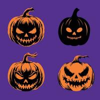 Scary Pumpkin Silhouette Cartoon set vector