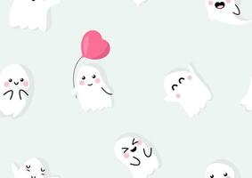 Cute ghost seamless wallpaper and Halloween gift wrapped in flat style and vector design.