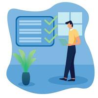 Business activity. Vector cartoon illustration in a flat style of employee monitoring task list