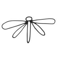 Dragonfly simple linear drawing, black outline. Hand drawn, vector, on white background isolated. View from above. vector