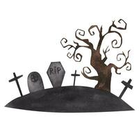 Cemetery, tombstones and crosses. Isolated element. watercolor illustration vector