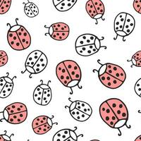 Seamless pattern of ladybugs on a white background. Hand drawn, vector. vector