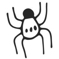 Spider, simple line drawing, black outline. Hand drawn, vector, on white background isolated. View from above. vector