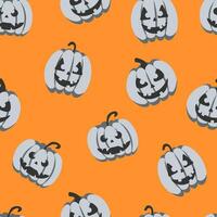 Gray pumpkins on an orange background. Halloween. Seamless pattern, vector illustration