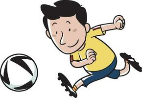 Drawing of a soccer player running after the ball vector