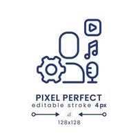 User-generated content linear desktop icon. UGC marketing strategy. Live streaming. Pixel perfect 128x128, outline 4px. GUI, UX design. Isolated user interface element for website. Editable stroke vector