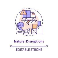 Natural disruptions concept icon. Catastrophic events. Supply chain alteration abstract idea thin line illustration. Isolated outline drawing. Editable stroke vector