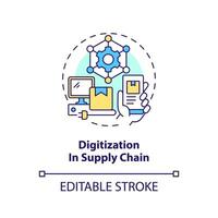 Digitization in supply chain concept icon. Key strategy of goods distribution abstract idea thin line illustration. Isolated outline drawing. Editable stroke vector