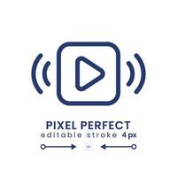 Play button linear desktop icon. Media player. Music on. Watching video content. Pixel perfect, outline 4px. GUI, UX design. Isolated user interface element for website. Editable stroke vector