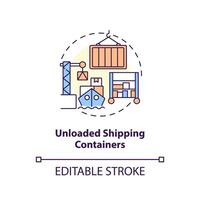 Unloaded shipping containers concept icon. Goods lost. Vulnerability in supply chain abstract idea thin line illustration. Isolated outline drawing. Editable stroke vector