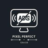 Ad-free streaming white solid desktop icon. Uninterrupted viewing. Access payment. Pixel perfect 128x128, outline 4px. Silhouette symbol for dark mode. Glyph pictogram. Vector isolated image