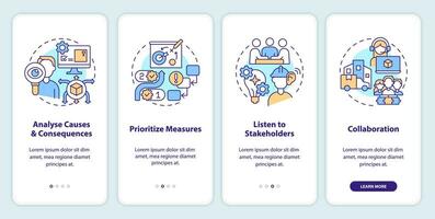 Disruption action plan onboarding mobile app screen. Supply chain walkthrough 4 steps editable graphic instructions with linear concepts. UI, UX, GUI template vector