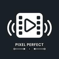 Video streaming white solid desktop icon. Social media. Broadcasting content. Online platform. Pixel perfect, outline 4px. Silhouette symbol for dark mode. Glyph pictogram. Vector isolated image