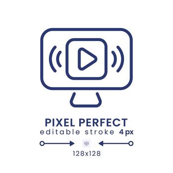 En Vivo transmisión lineal escritorio icono. Internet video. medios de comunicación jugador software. píxel Perfecto 128x128, contorno 4 píxeles. interfaz gráfica de usuario, ux diseño. aislado usuario interfaz elemento para sitio web. editable carrera vector