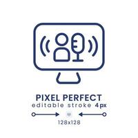 Live TV podcast linear desktop icon. Streaming media. Talk show. Online interview. Pixel perfect 128x128, outline 4px. GUI, UX design. Isolated user interface element for website. Editable stroke vector