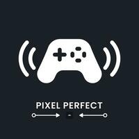 Gamepad white solid desktop icon. Game streaming. Wireless controller. Online gamer. Pixel perfect, outline 4px. Silhouette symbol for dark mode. Glyph pictogram. Vector isolated image