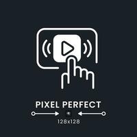 Start streaming white solid desktop icon. Digital content platform. Online entertainment. Pixel perfect 128x128, outline 4px. Silhouette symbol for dark mode. Glyph pictogram. Vector isolated image